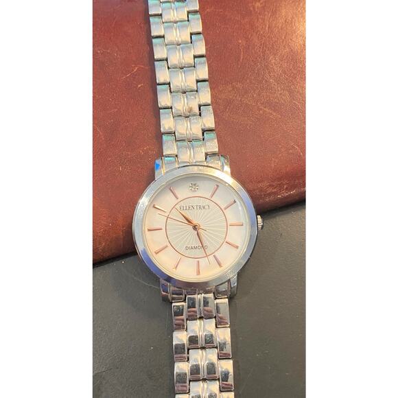 Women's 35mm Silver Tone Ellen Tracy Diamond Watch, Mop Face - Picture 1 of 4